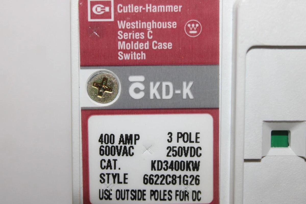 Used CUTLER-HAMMER MOLDED CASE SWITCH LD3600KW 3-POLE 600 AMP 600 VAC KD-K