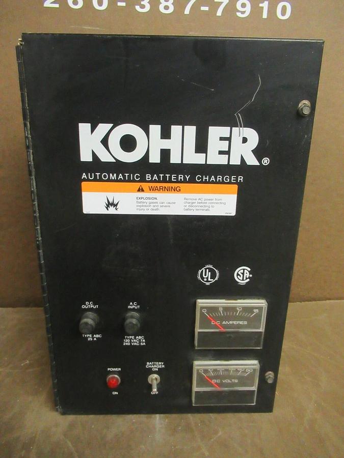 Used 24 VDC KOHLER BATTERY CHARGER 10 AMPS 120 / 240 V SINGLE PH A-326767 50 - 200 AH