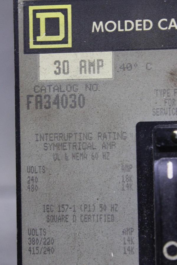 Used SQUARE D I-LINE CIRCUIT BREAKER FA34030 30 AMP 480 VOLT 3-POLE