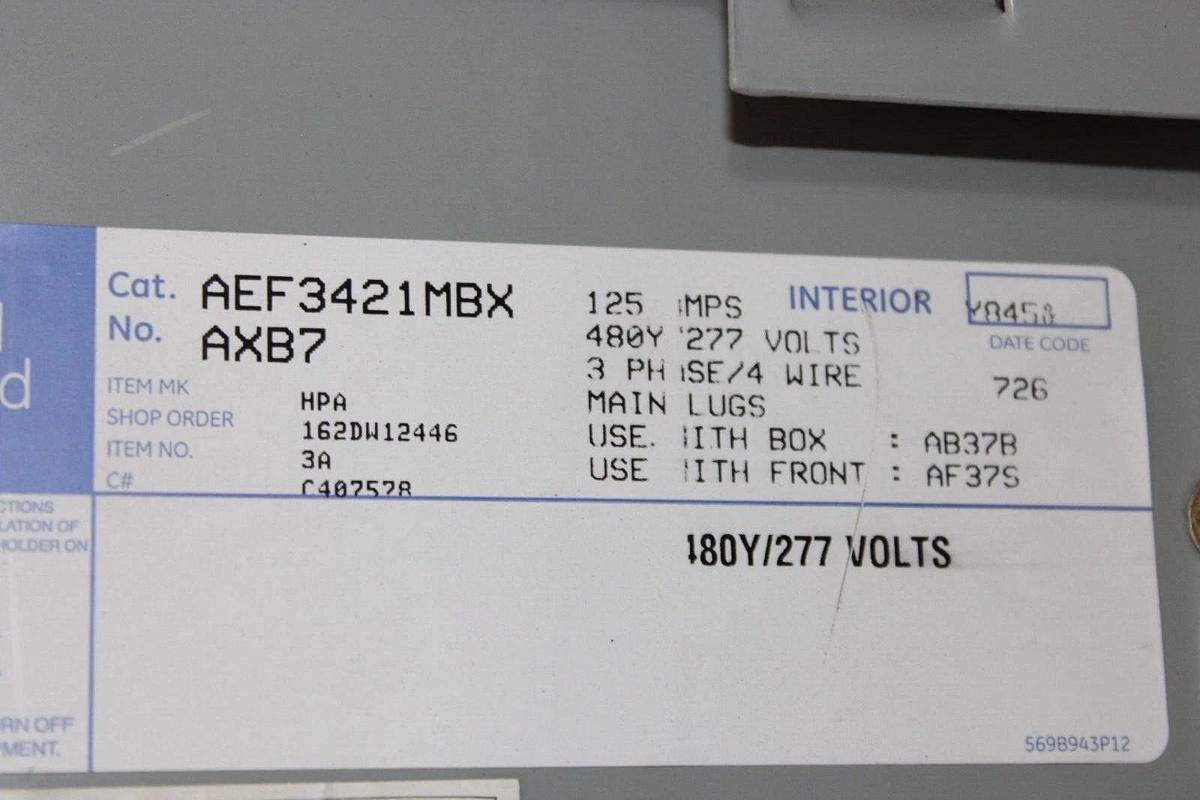 Used GENERAL ELECTRIC SERVICE PANELBOARD AB37B 125 AMP 480Y/277V 3-PHASE NEMA 1