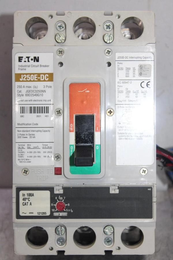 Used EATON DC CIRCUIT BREAKER JGEDC3250NN 250 AMP 3-POLE 600 VDC **WARRANTY**