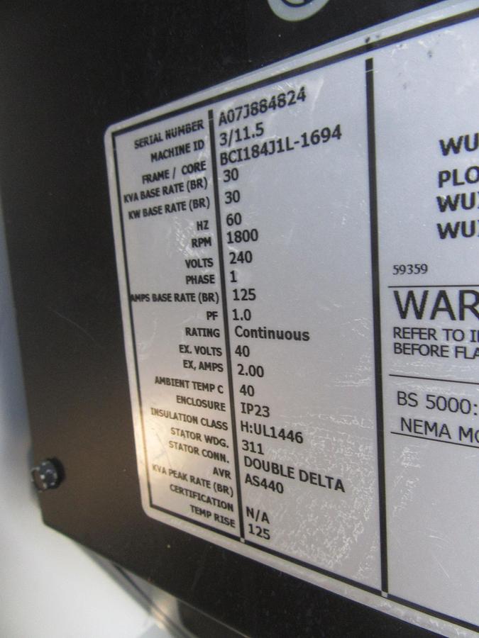 Used 30KW GENERATOR LYNX 120/240V 3.0 GM PSI NAT GAS PROPANE RECONNECTABLE VIDEO 