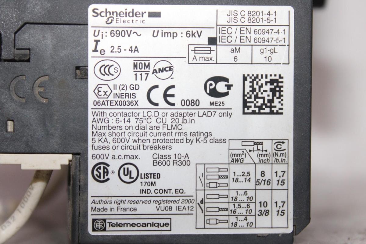 Used SCHNEIDER REVERSING STARTER LC1D09 600V 25A 7.5HP 3-PHASE 3-POLE W/ LRD08