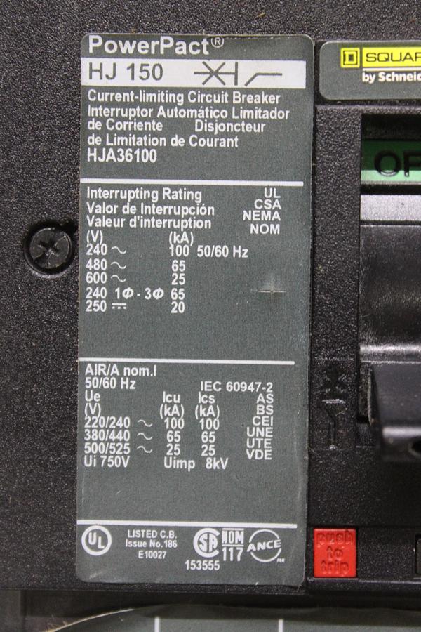 Used SQUARE D I-LINE CIRCUIT BREAKER FC34100 100 AMP 480 VAC 3-POLE