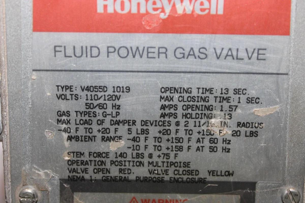 Used HONEYWELL ACTUATOR FLUID POWER GAS VALVE V4055D-1019 110/120V 1.57A 75 PSI