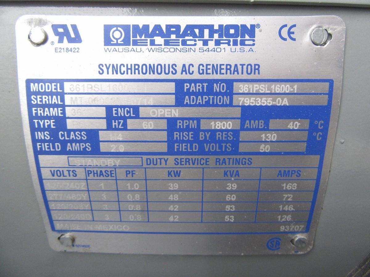 Used 30 KW GENERATOR MTU 4.3 NAT. GAS LP PROPANE 120/240 VOLT 1PH 231 HRS 40KW 2014