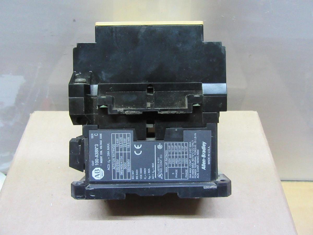 Used ALLEN BRADLEY CONTACTOR 100-A38N*3 600 VOLT 38 AMP 30 HP COIL: 110/120 VOLT