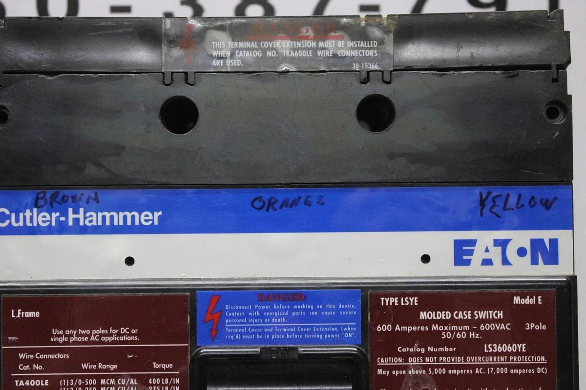 Used EATON MOLDED CASE SWITCH LS36060YE 600 AMP 600 VAC 3-POLE **WARRANTY**