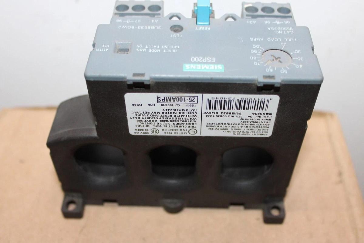 Used SIEMENS ESP200 OVERLOAD RELAY 958GB3SA 25-100 AMP 600 VAC **WARRANTY**