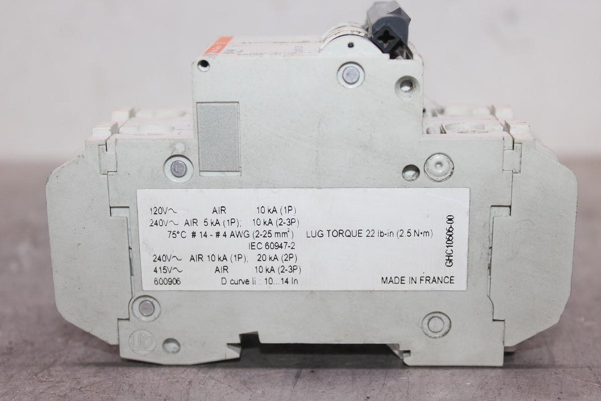 Used MERLIN GERIN MULTI9 CIRCUIT BREAKER C60N D6A 440 VAC 6 AMP 2-POLE