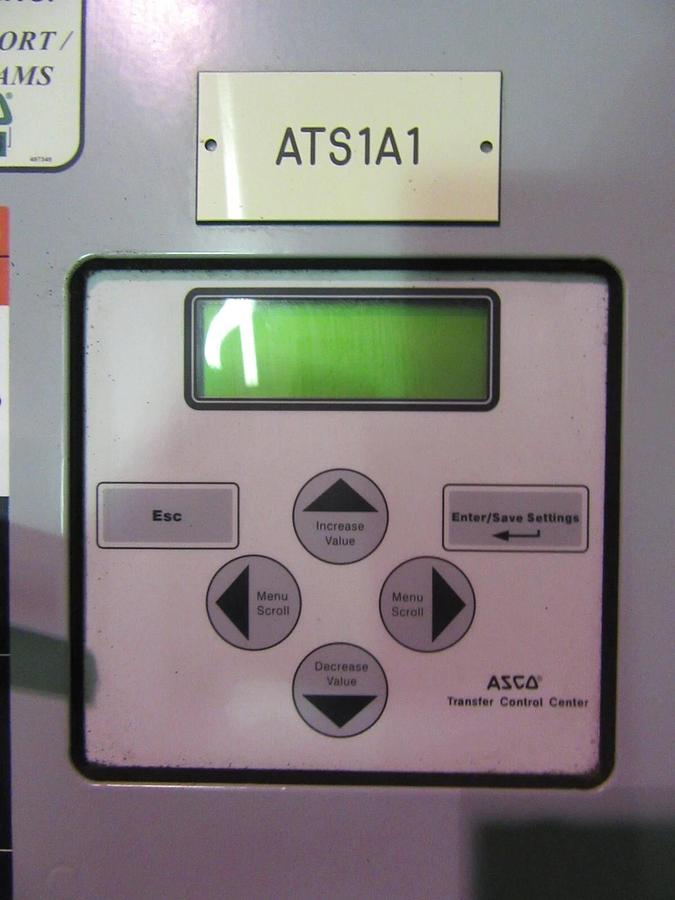 Used 150 AMP ASCO ATS AUTOMATIC TRANSFER SWITCH 480 VAC 3 PH D07ATSC30150N50C