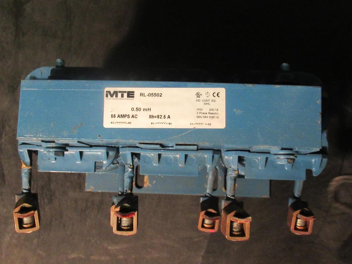 Used MTE CORPORATION 3 PH REACTOR CAT# RL-05502 P/N: 200-18 0.50 mH 55 AMP 600 V MAX