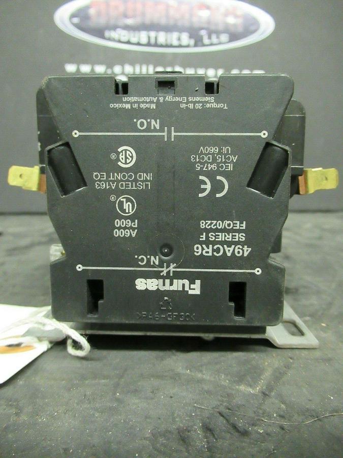 Used FURNAS 50 AMP CONTACTOR 42DF35AJASJ / 123282P1  600 VAC COIL: 24 VOLT 30 HP
