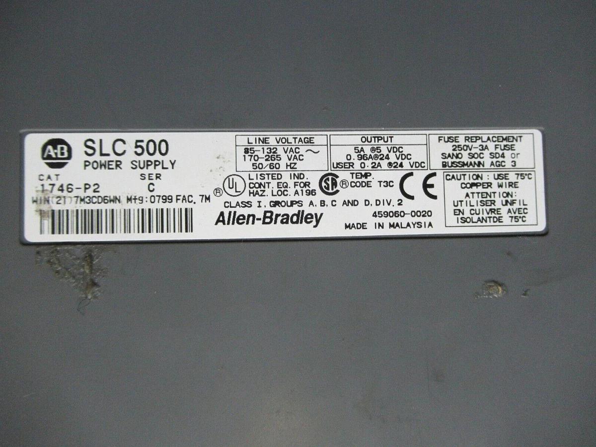 Used ALLEN BRADLEY SLC-500 1746-A4 4 SLOT RACK W/ 1746-P2 POWER SUPPLY **WARRANTY**
