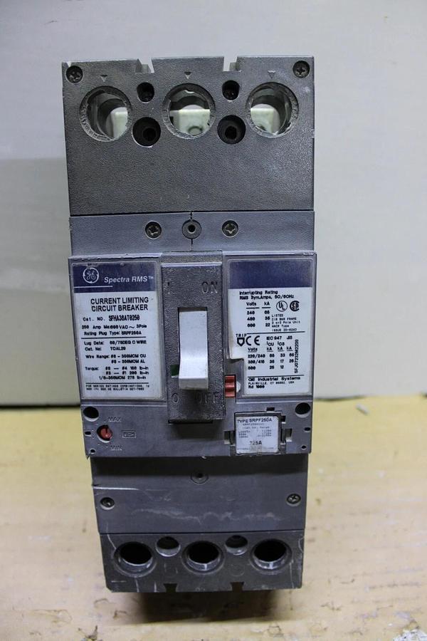 Used GE HI-BREAK CIRCUIT BREAKER SFHA36AT0250 225 AMP TRIP 600 VAC 3-POLE