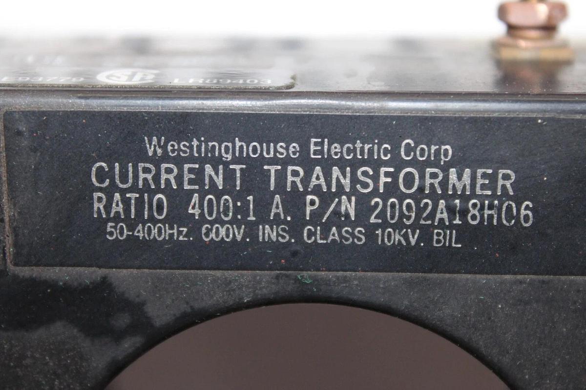 Used WESTINGHOUSE CURRENT TRANSFORMER 180-SHT-401-1 2092A18H06 400:5A 600V 50-400HZ