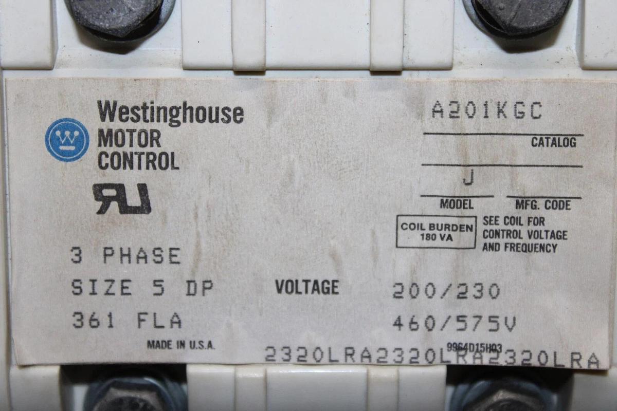 Used WESTINGHOUSE CONTACTOR A201KGC MODEL J NEMA 5 361 AMP 600V **WARRANTY**