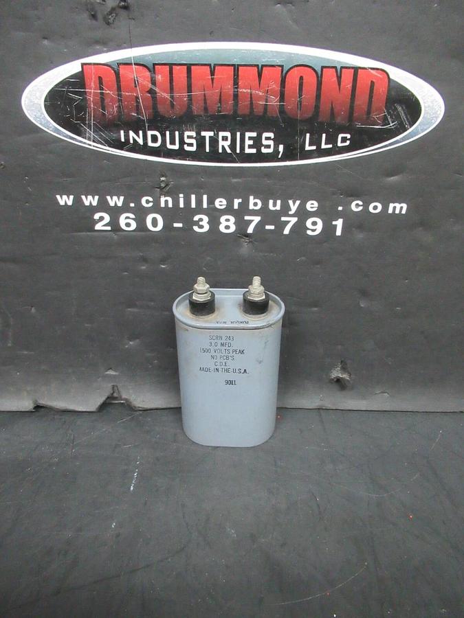 Used CDE CAPACITOR SCRN-243 3.0 MFD 1500 VOLT 9011 **WARRANTY INCLUDED**