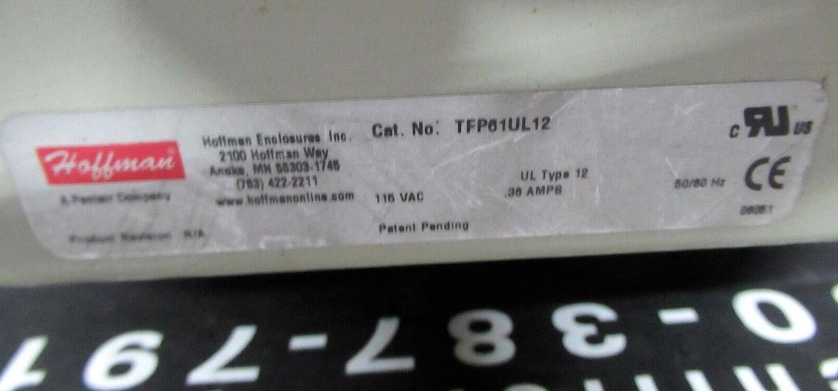 Used HOFFMAN AXIAL FAN AND ENCLOSURE 115 VAC 0.31 AMP 200/240 CFM A-6AXFN TFP61UL12