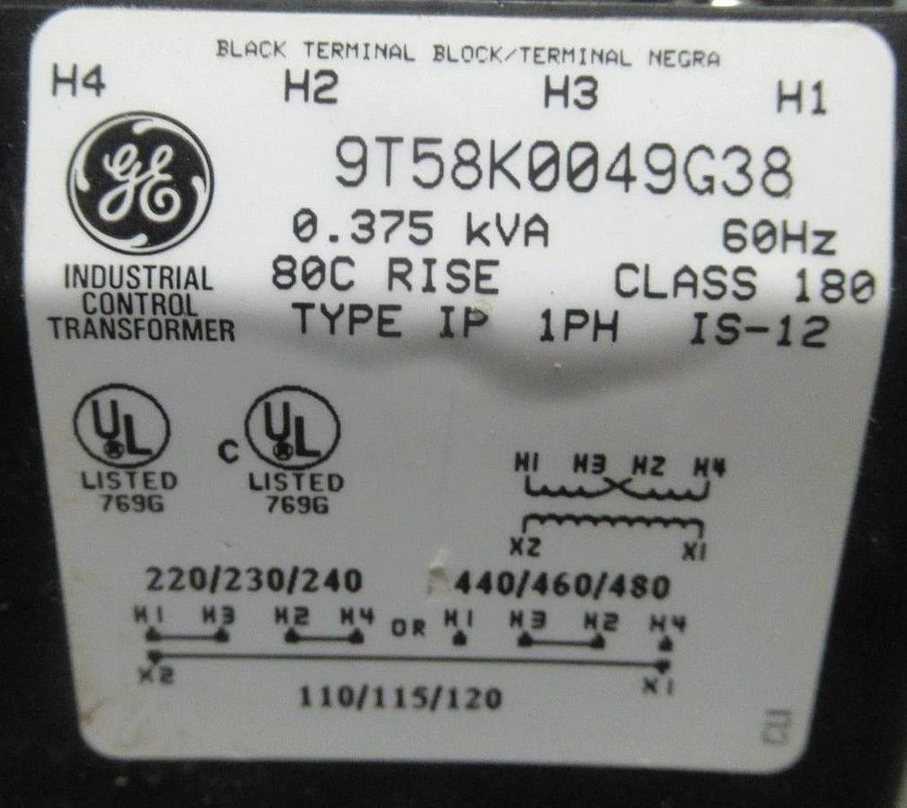Used GENERAL ELECTRIC TRANSFORMER 9T58K0049G38 375VA 60HZ 480V **WARRANTY**
