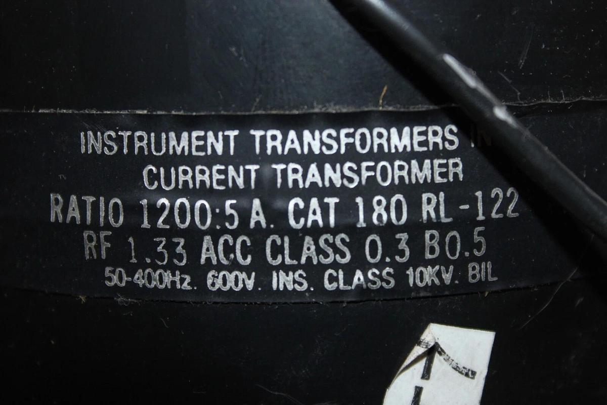 Used INSTRUMENT TRANSFORMERS CURRENT TRANSFORMER 180-RL-122 1200:5 50-400HZ 600V