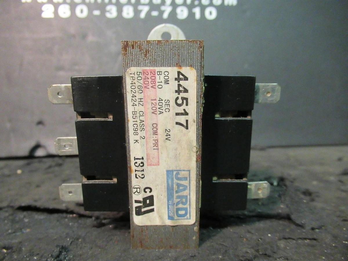 Used 0.04 KVA (40 VA) JARD OPEN CONTROL TRANSFORMER 240 208 120 V TO 24 VAC 44517