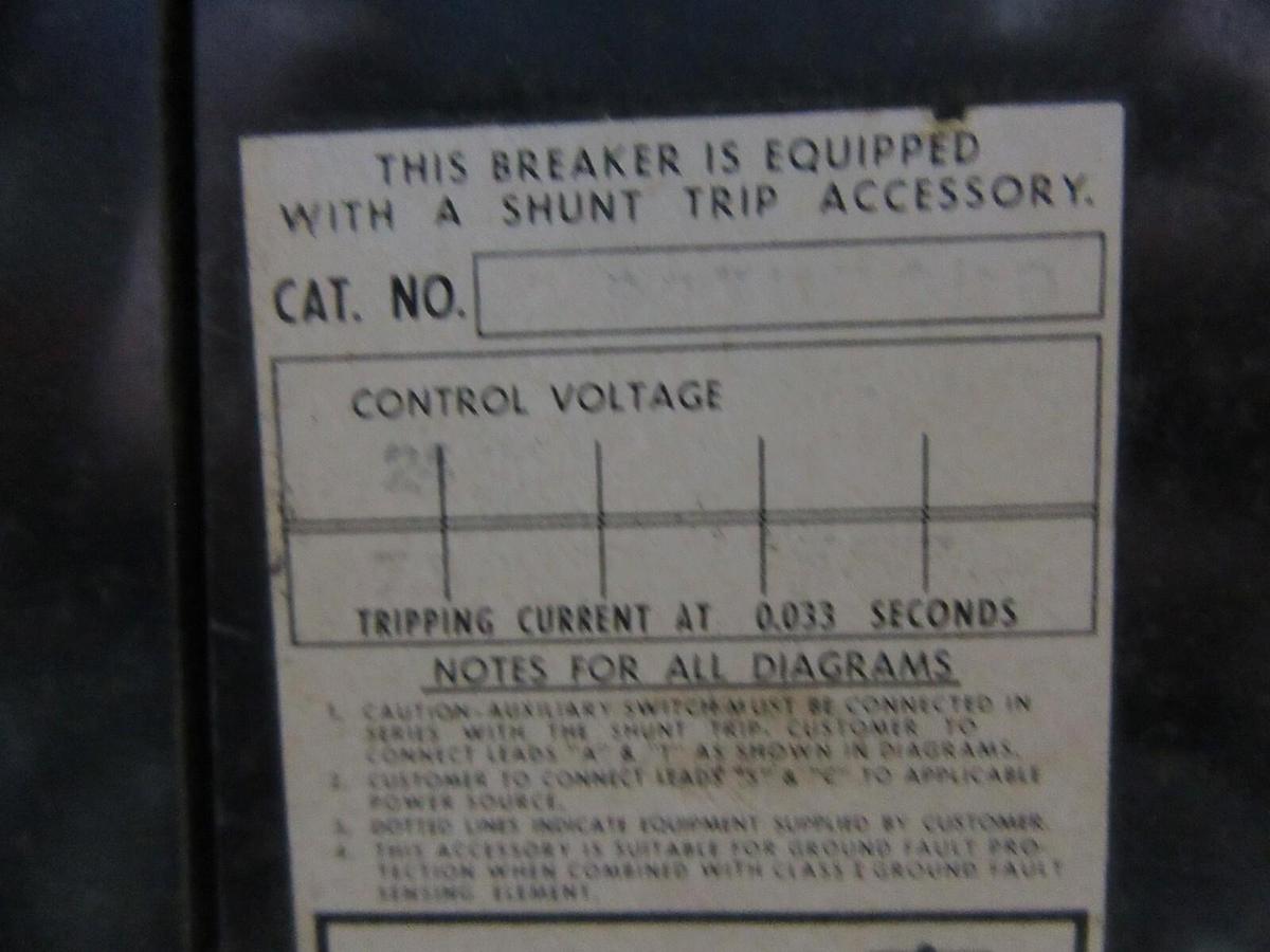 Used ITE CIRCUIT BREAKER KP3-F120 1200 AMP 600 VAC 3-POLE W/ SHUNT TRIP
