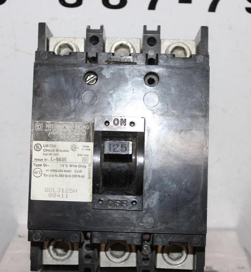 Used SQUARE D CIRCUIT BREAKER Q2L3125H 125 AMP 3-POLE 240 VAC *WARRANTY*