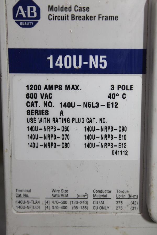 Used ABB CIRCUIT BREAKER SACE S3 S3H 225 AMP 480 VAC 3-POLE W/ AUX SWITCH