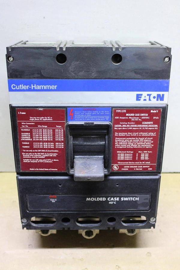 Used CUTLER HAMMER MOLDED CASE SWITCH LS36040YE 400 AMP 600 VAC 3-POLE