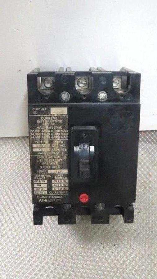 Used CUTLER HAMMER FC BREAKER 15 AMP 600 VAC 3 POLE MODEL: FC3015 **WARRANTY**
