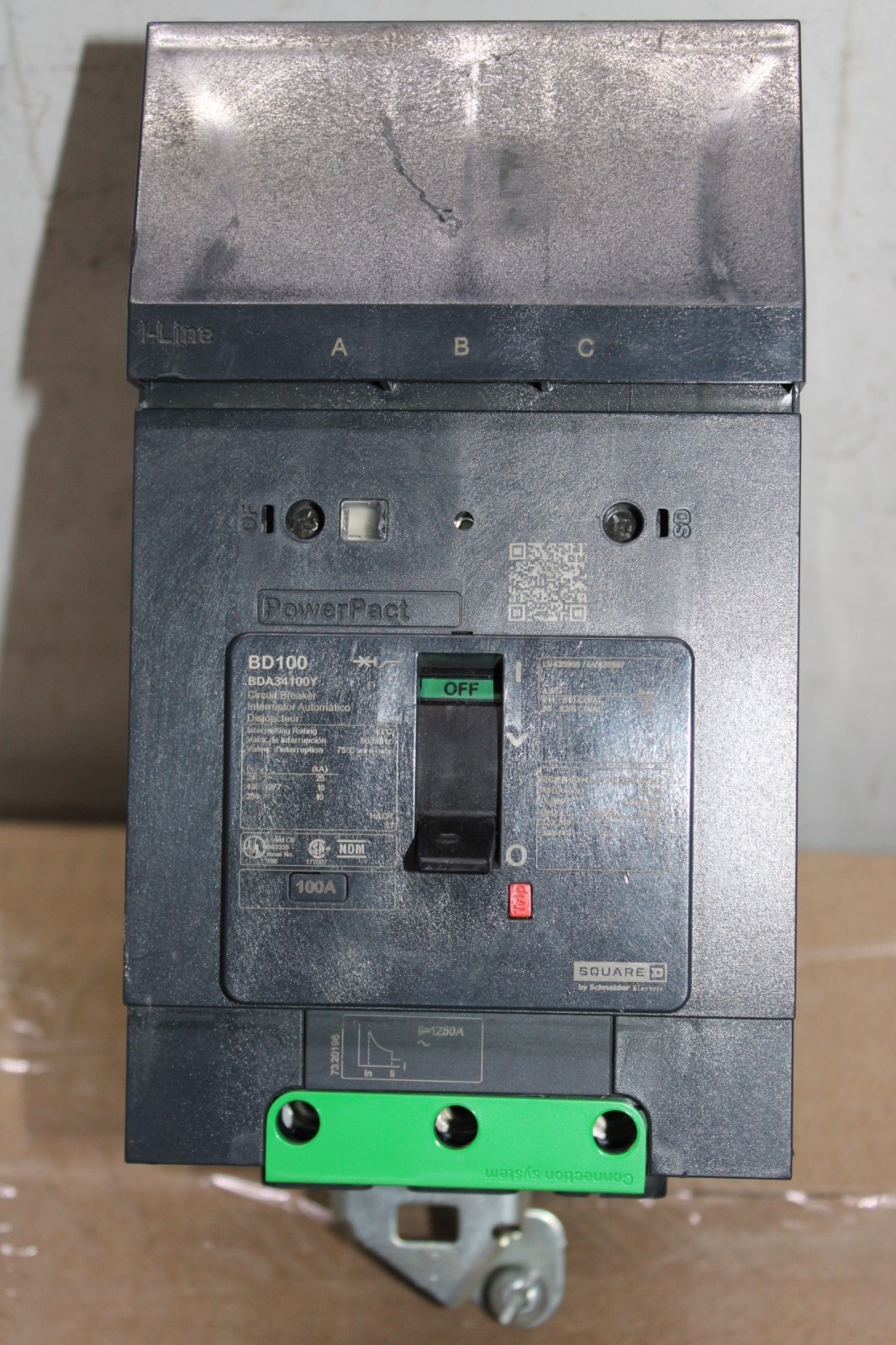 Used SQUARE D POWERPACT I-LINE CIRCUIT BREAKER BDA34100Y 480/277V 100A 3-POLE