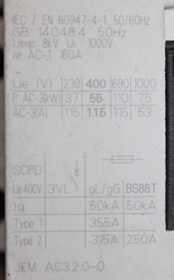 Used SIEMENS SIRIUS CONTACTOR 3RT1054-6 600 VAC 140 AMP 3-PHASE 125 HP COIL: 120V