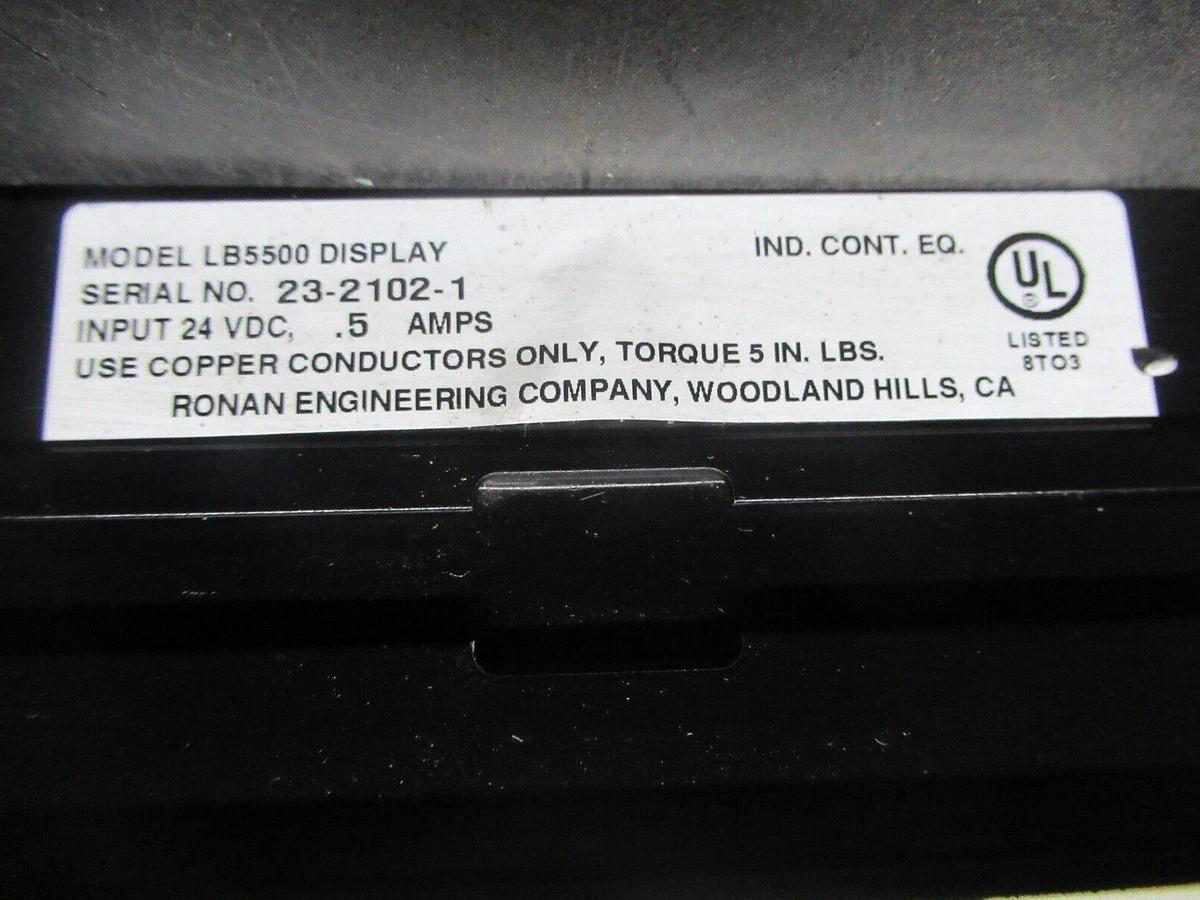 Used RONAN ENGINEERING DISPLAY LB5500 ANNUNCIATOR FAULT LOCATOR 24 VDC 0.5 AMP