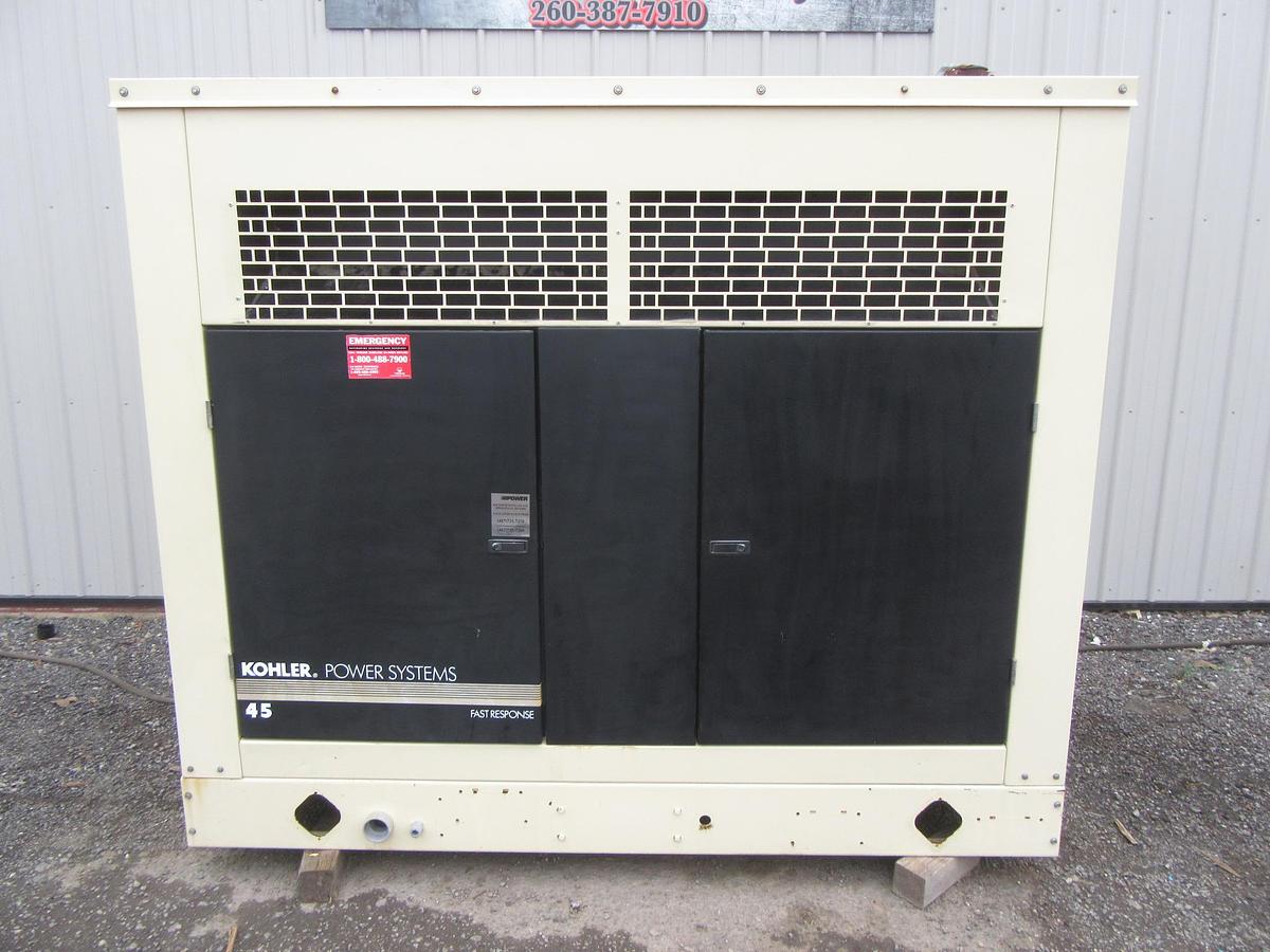 Used 45 KW PROPANE / NAT GAS GENERATOR KOHLER 120/240V 45RZG ENCLOSED VIDEO