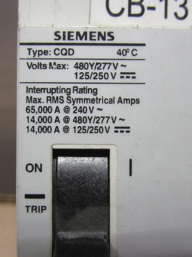 Used SIEMENS CIRCUIT BREAKER CQD240 480/277 VAC 40 AMP 2-POLE **WARRANTY**