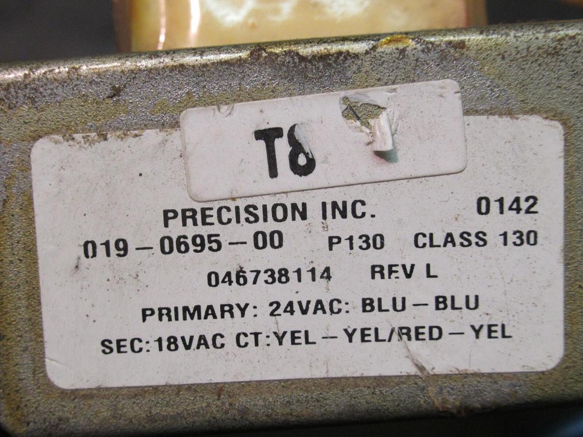 Used PRECISION INC. 019-0695-00 CONTROL TRANSFORMER 046738114 24 VAC PRIMARY TO 18 V