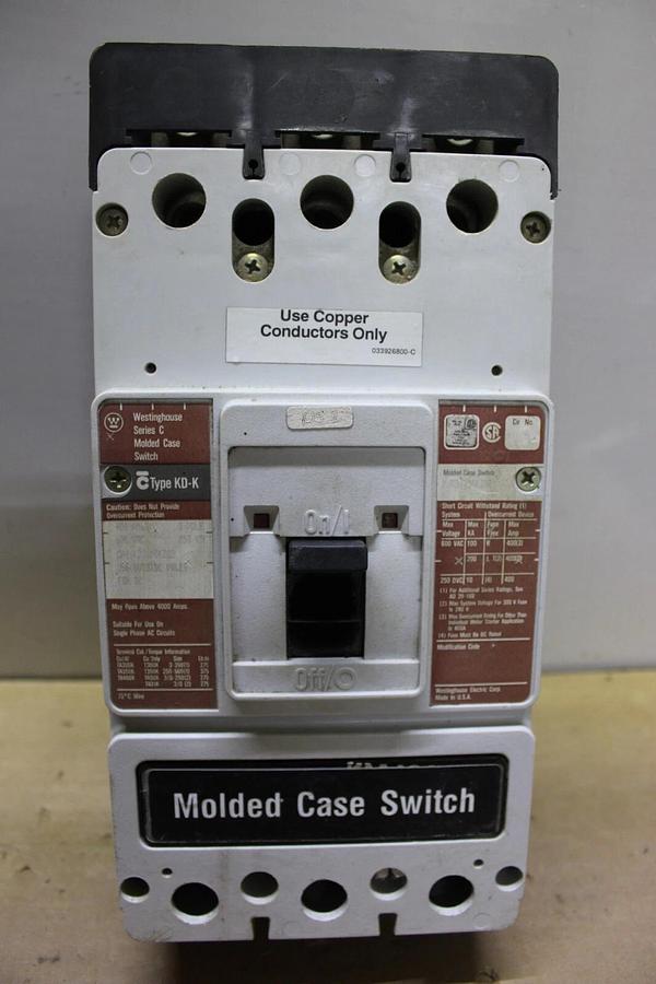 Used CUTLER HAMMER KD-K CIRCUIT BREAKER KD3400KZ02 400 AMP 600 VAC 3-POLE