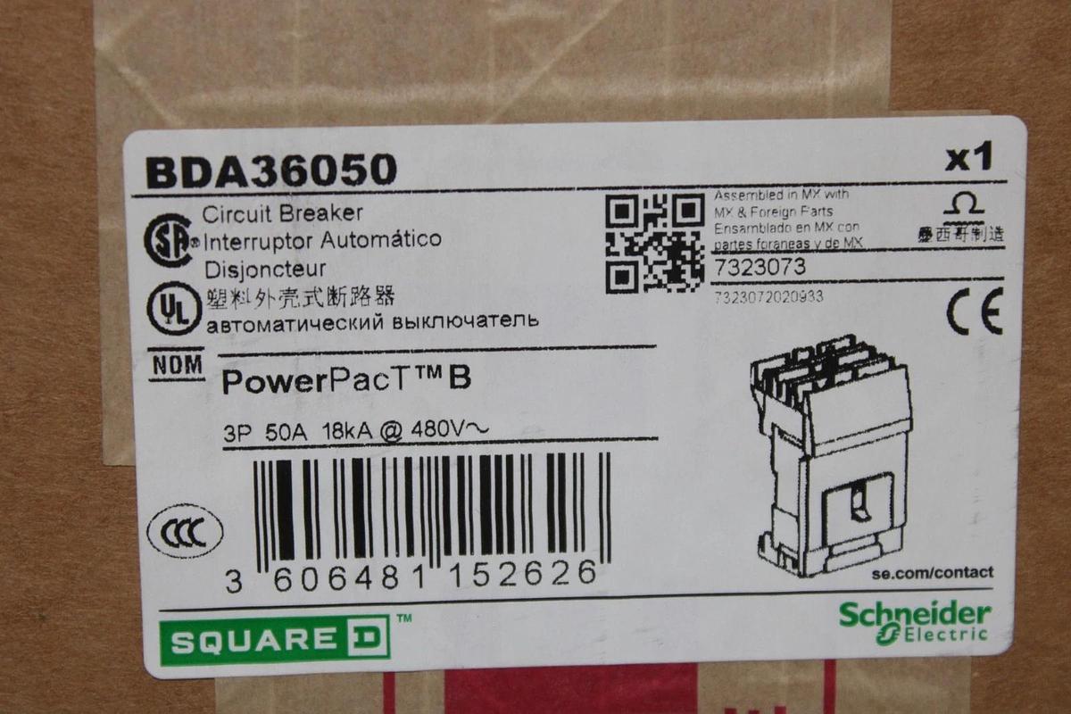 NIB SQUARE D POWERPACT B I-LINE CIRCUIT BREAKER BDA36050 50 AMP 3-POLE 600 VAC