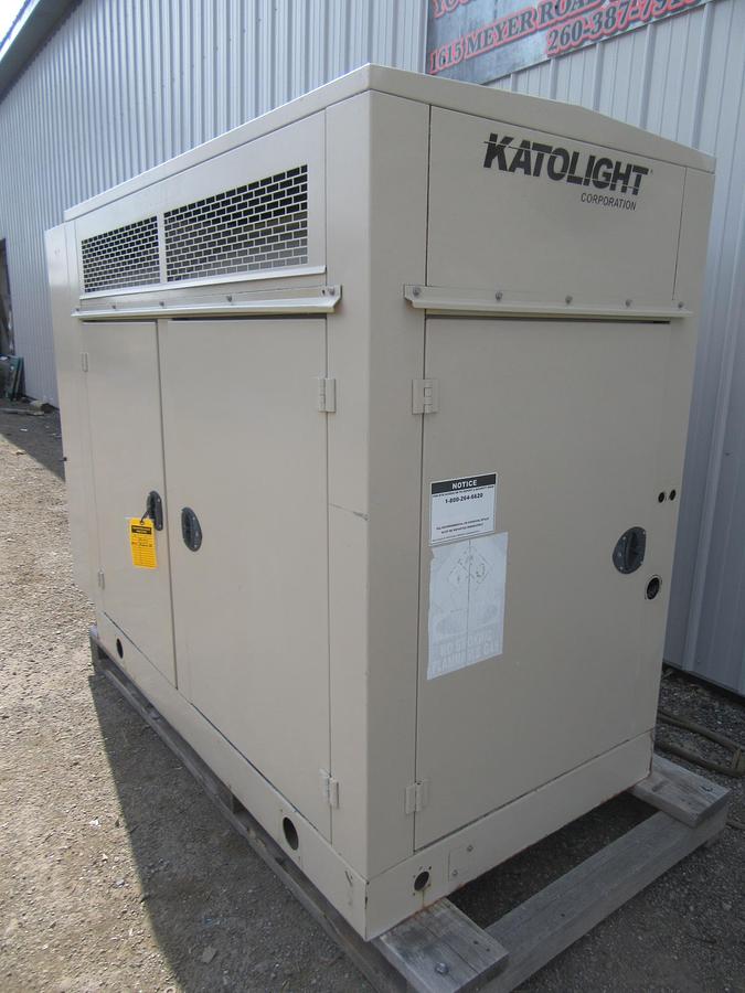 Used 30 KW NATURAL GAS PROPANE GENERATOR KATOLIGHT 120/240V RE-CONNECTABLE 667 HRS VIDEO WE SHIP