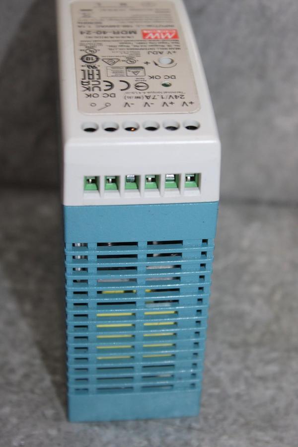 Used MEAN WELL POWER SUPPLY MDR-40-24 INPUT: 100-240 VAC 1.1A OUTPUT: 24 VDC 1.7A