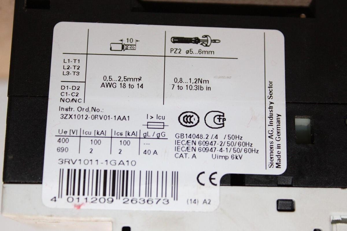 Used SIEMENS MANUAL MOTOR STARTER 3RV1011-1GA10 600 VAC 6.3 AMP 5HP **WARRANTY**