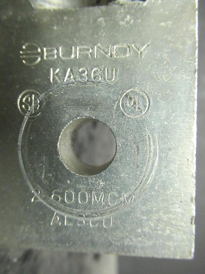 Used (3) QTY BURNDY KA36U 1 (SINGLE) BARREL MECHANICAL CONNECTOR LUG TAP 600 MCM - 2