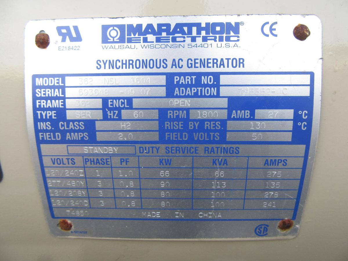 Used 60 KW DIESEL GENERATOR KATOLIGHT 120/240V RE-CONNECTABLE 449 HRS VIDEO WE SHIP