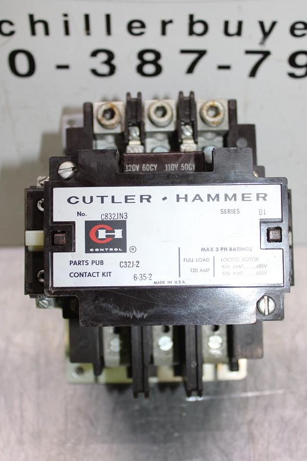 Used CUTLER-HAMMER CONTACTOR C832JN3 NEMA SIZE 3 120 AMP 600 VAC 3-POLE COIL: 120 V