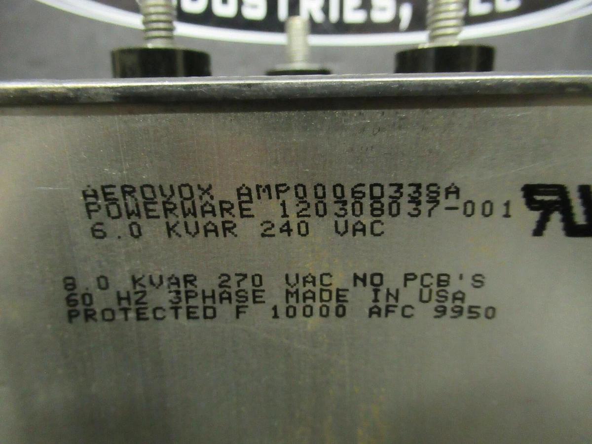 Used (1) 6 KVAR AEROVOX AMP0006033SA POWERWARE CAPACITOR 240 VAC 3 PH 120308037-001
