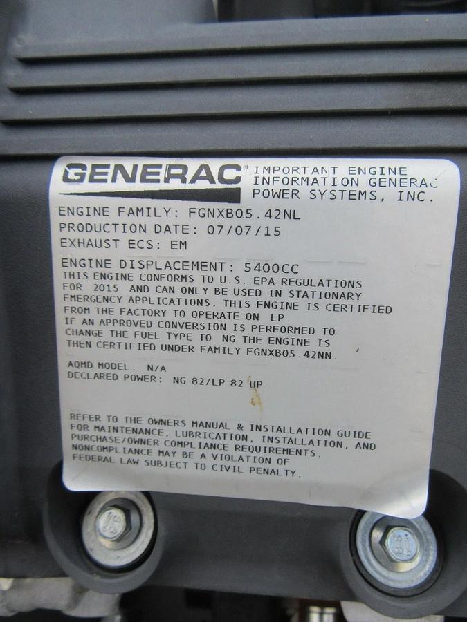 Used 35 KW GENERATOR GENERAC NATURAL GAS LP PROPANE 120/240 VOLT 1 PH 30 KW 40KW 2015