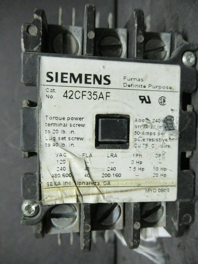 Used SIEMENS CONTACTOR 42CF35AF 40 AMP 50 AMP/RES 600 VOLT 20 HP