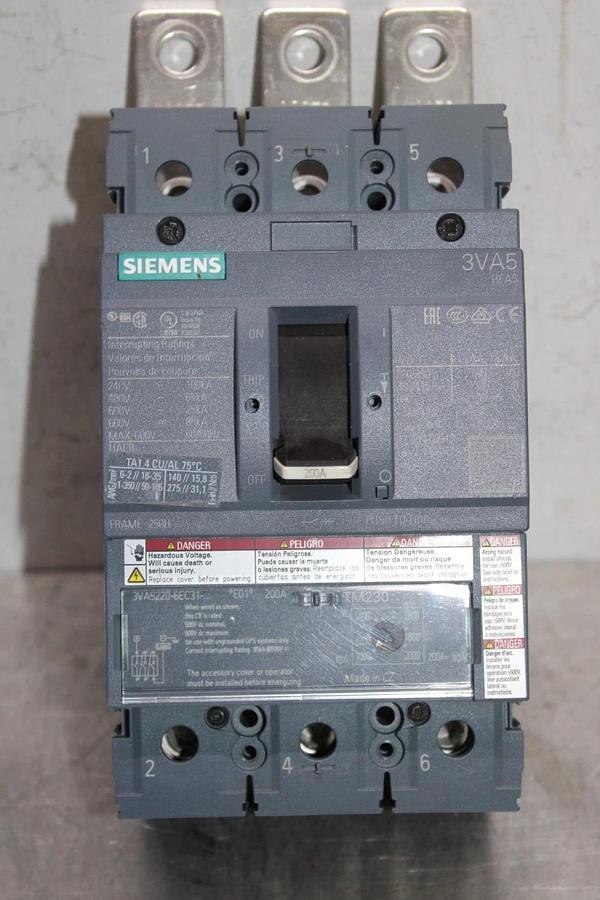 Used SIEMENS HACR CIRCUIT BREAKER 3VA5220-6EC31 200 AMP 600 VOLT 3-POLE 250H