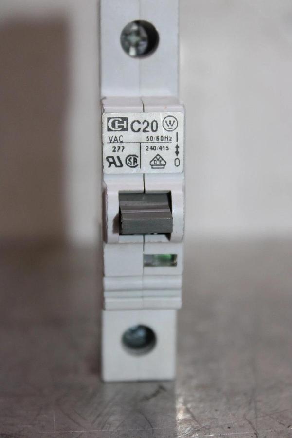 Used CUTLER-HAMMER CIRCUIT BREAKER SCPL1C20 SINGLE POLE 20 AMP 277 VAC C20